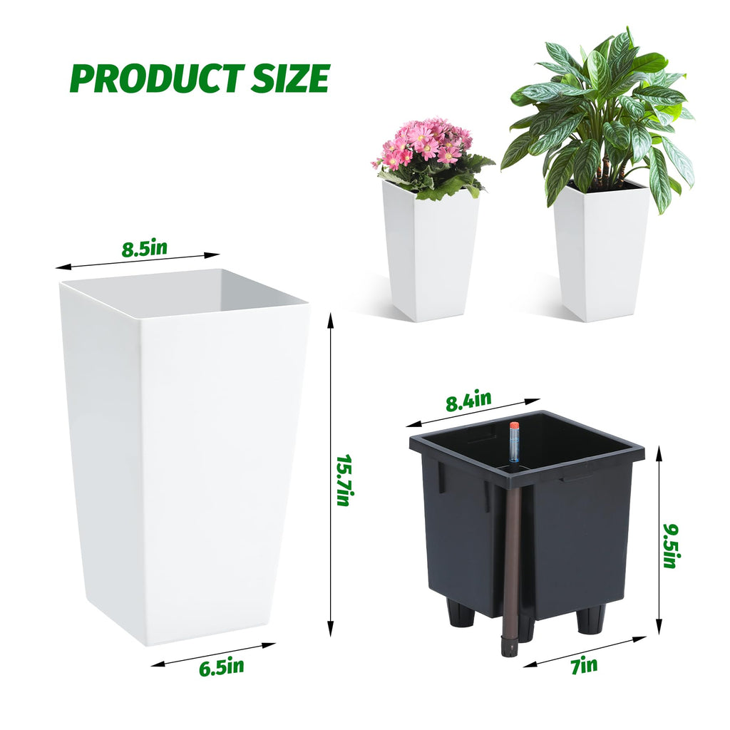 16 in Tall Planters Set of 2, Outdoor&Indoor Black Planter Pots, High Front Porch Planter Pots with Drainage
