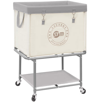 Rolling Laundry Cart with Storage Shelf, Beige