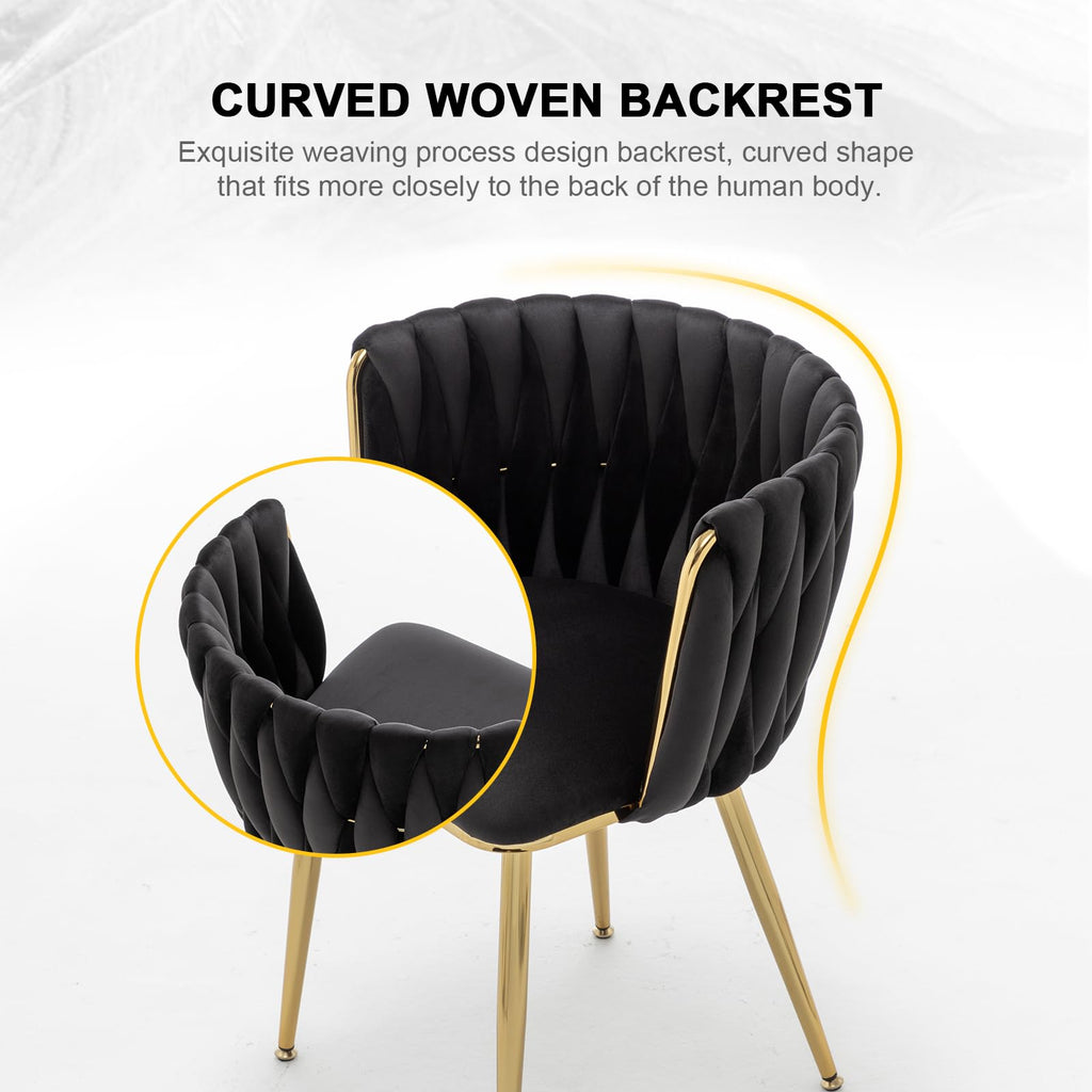 Velvet Dining Chairs Set of 4, Modern Upholstered Woven Dining Chairs with Gold Metal Legs, Modern Accent Chairs