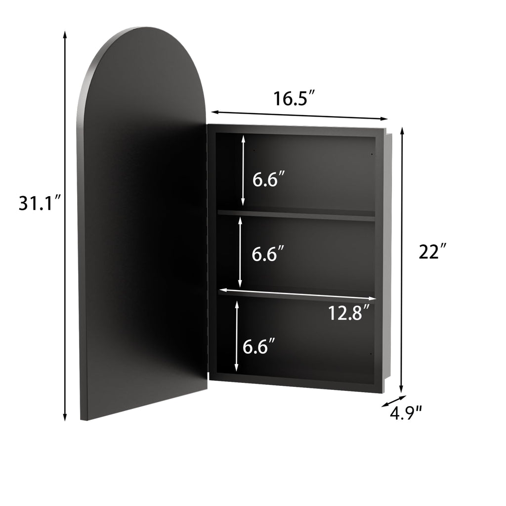Medicine Cabinet with Mirror, Bathroom Wall Cabinet with Adjustable Shelves Arch Metal Storage Cabinet Bedroom (No