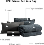 MaiRêve Queen Comforter Set Blue Grey, Textured Design Crinkle Bedding Sets 7 Pieces