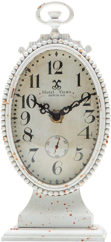 HOME Vintage Table Clock, Battery Operated Rustic Distressed Style, Shabby Chic Home Décor for Fireplace Mantel