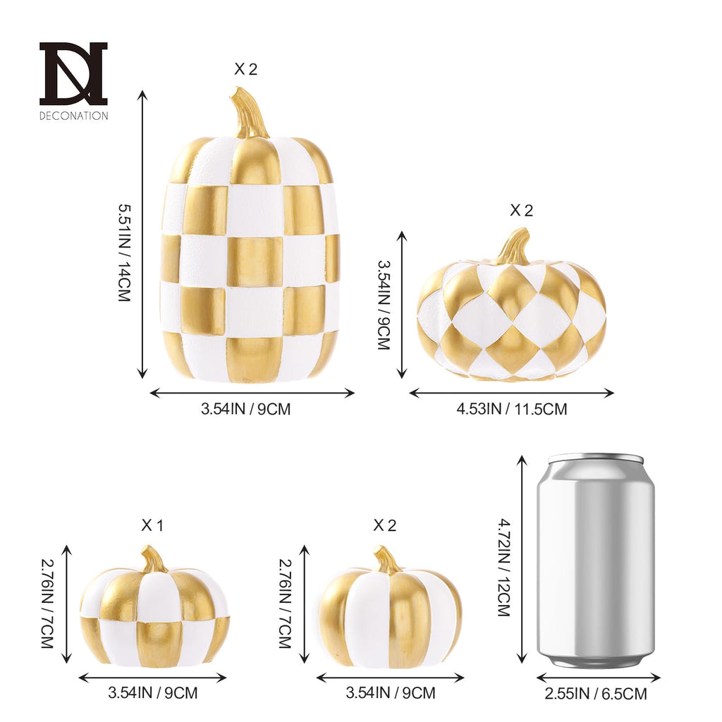 7PCS Fall Pumpkin Decor, Checkered Pumpkin Decoration