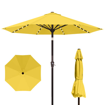 10FT Outdoor Patio Umbrella with Solar Lights, Market Table Umbrella with Push Button Tilt & Crank, 8 Sturdy Ribs, 32