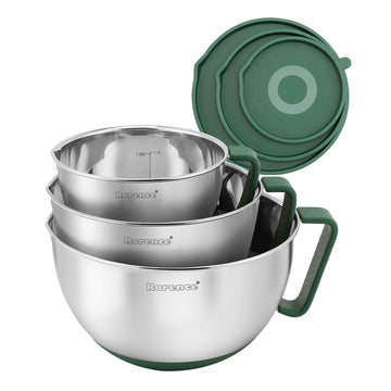 Stainless Steel Mixing Bowls Set with Lids,1.5,3 & 5 Qt,Green
