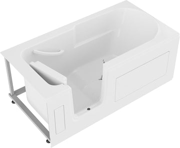 Walk-In Tub 60'' x 30'' Acrylic, Left Drain, Easy Step Low Threshold, Non-Slip Floor, Modern Chrome Details, Glossy