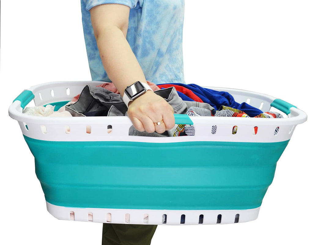 44L Collapsible Plastic Laundry Basket - Foldable Pop Up Storage Container/Organizer - Portable Hamper - (1