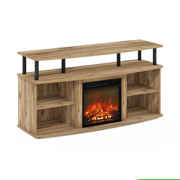 Jensen, Entertainment Center, TV Console for TV up to 55 Inch with Fireplace and Open Shelving Storage, Flagstaff Oak