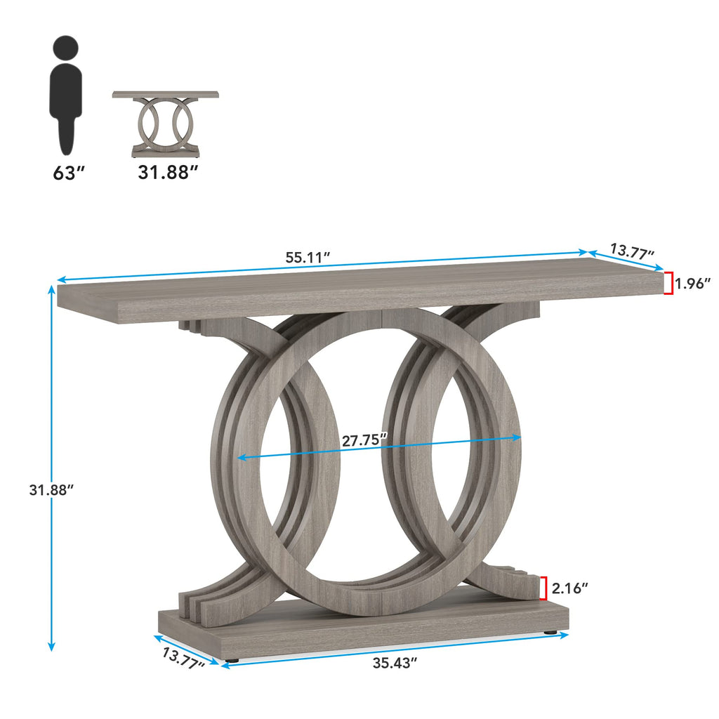 55 inches Console Table with Geometric Base, Farmhouse Hallway Table, Wooden Entryway Sofa Table, Unique Long Accent