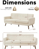Tbfit 77.2" W Linen Sofa Couch, Mid Century Modern Decor Loveseat Couches for Living Room