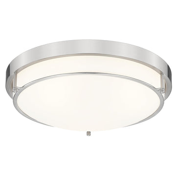16 Inch Flush Mount Ceiling Light, White Frosted Glass, Nickel