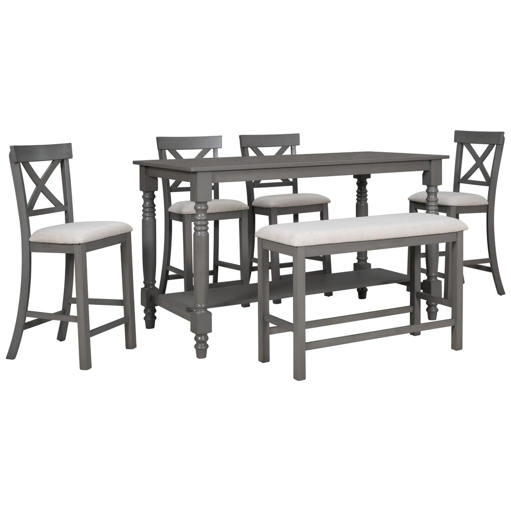 Counter Height Kitchen Table Set with Bench and Chairs for 6 Rustic Solid Wood Dining Room Table Set with Bottom