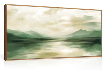 Sage Green Abstract Canvas Wall Art Set of 3, Framed Beige White Landscape Painting, Neutral Watercolor Mountain
