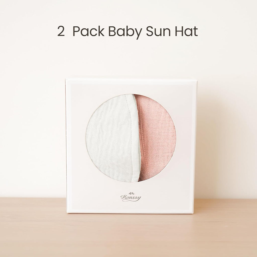 Pack Muslin Baby Girl Sun Hats with Wide Brim, UPF 50+, 0-6