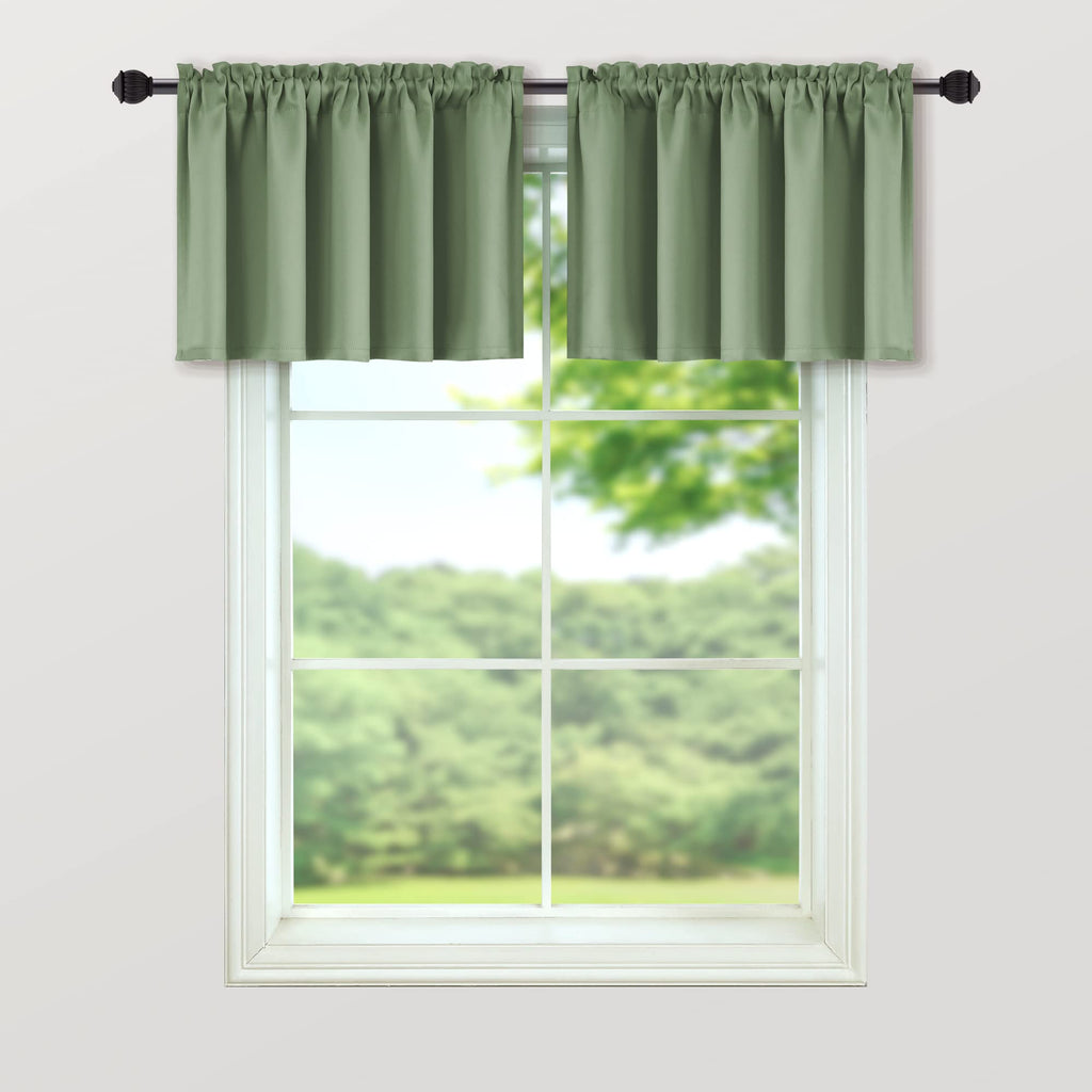 Sage Green Valances for Windows, 2 Pack 16 Inch Rod Pocket Blackout Valance Curtains Bedroom Bathroom Window