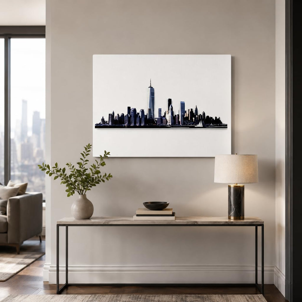 New York Skyline Canvas Wall Art, Black and White NYC Cityscape Print, Gallery Wrapped Minimalist Wall Decor Room