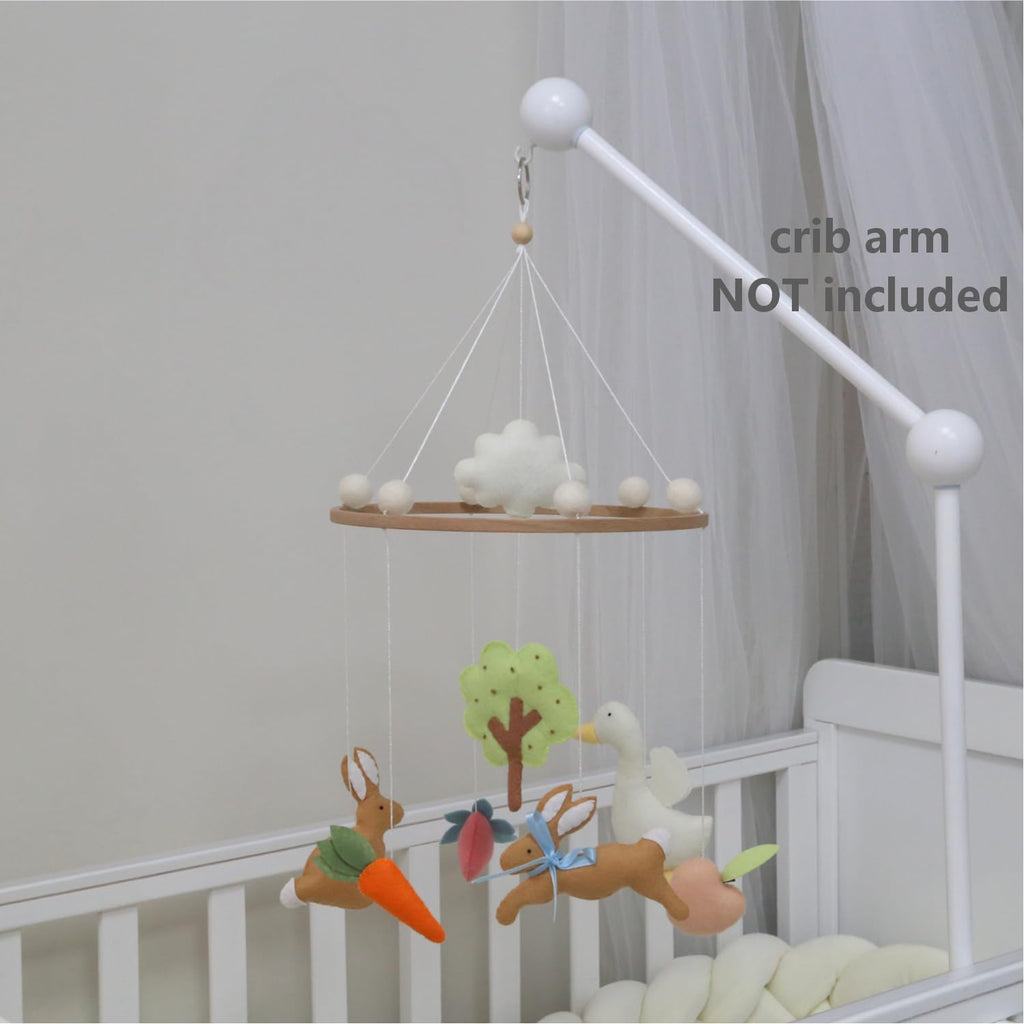 Garden Rabbit Crib Mobile Rabbit Nursery Decor Felt Mobile with Rabbit in the Garden