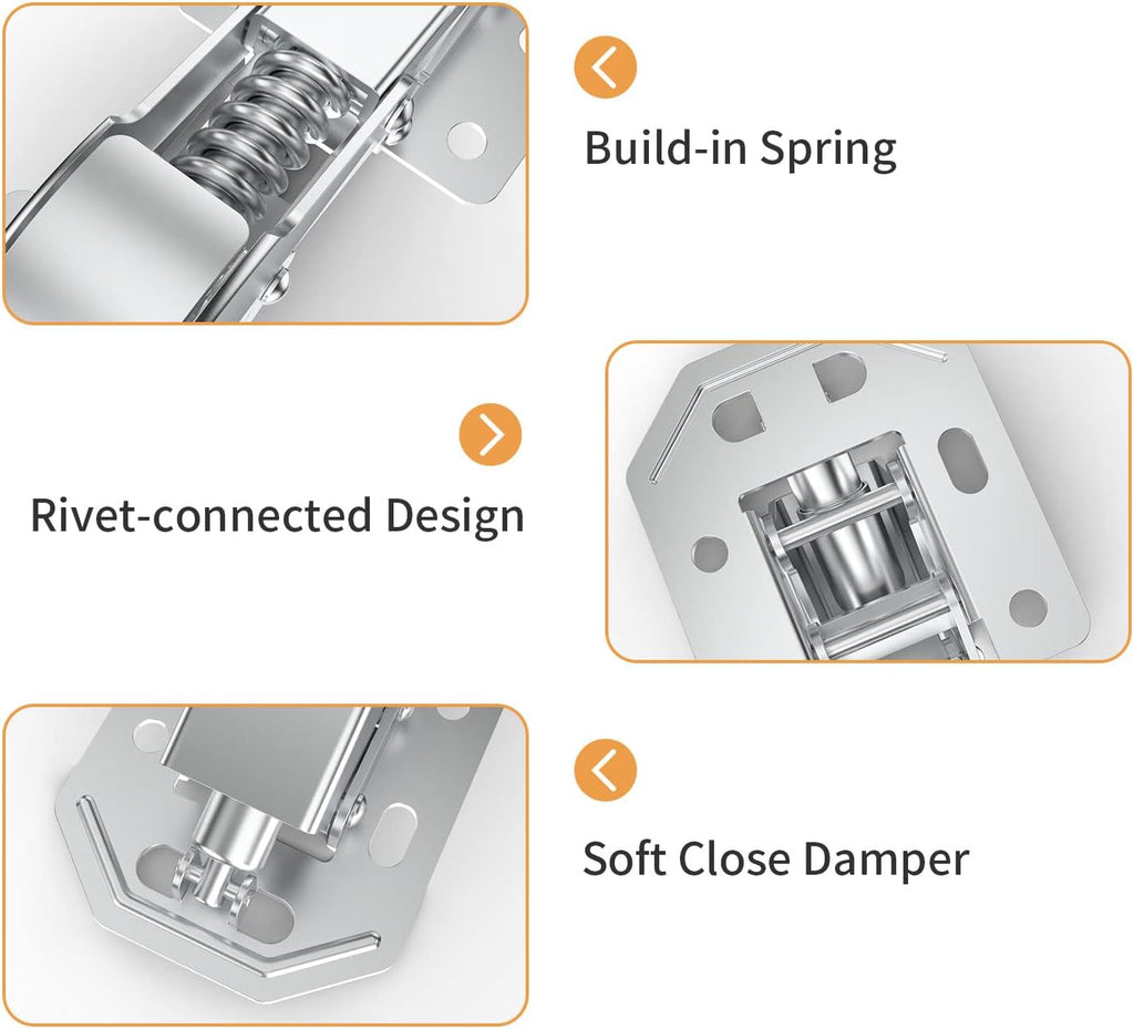 4 Pack 90 Degree Soft Close Surface Mount Spring Hinges, Easy Installation No Pre-drilled, Noiseless Frameless Hidden
