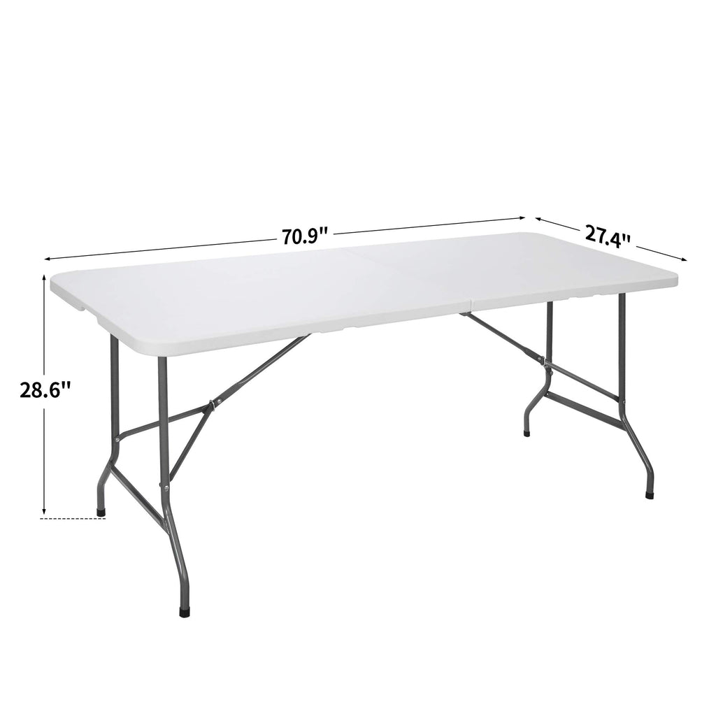 6FT Folding Table for Indoor Outdoor, Portable Heavy Duty Fold-in-Half Plastic Dining Picnic Party Camping Table with