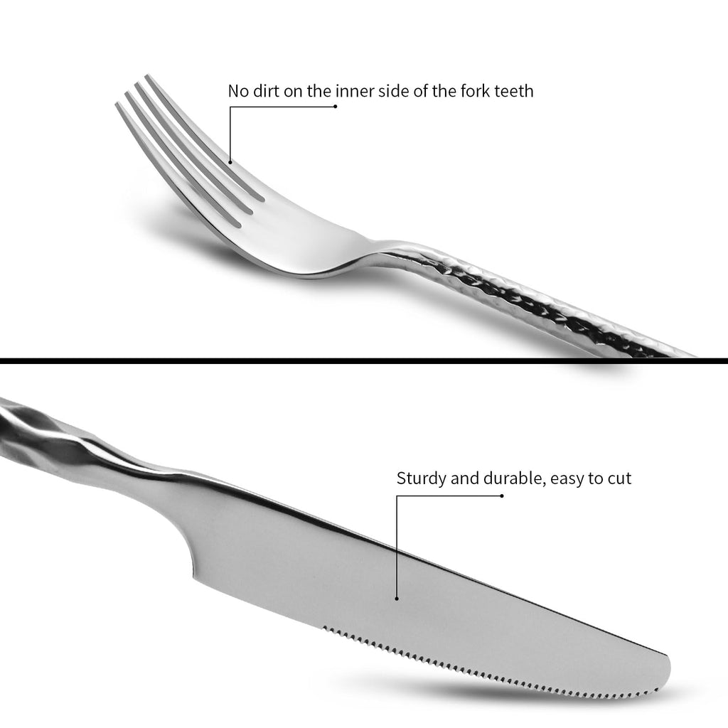 Silverware Set 18/10 Stainless Steel Hammered Handle 60 Pieces for 12