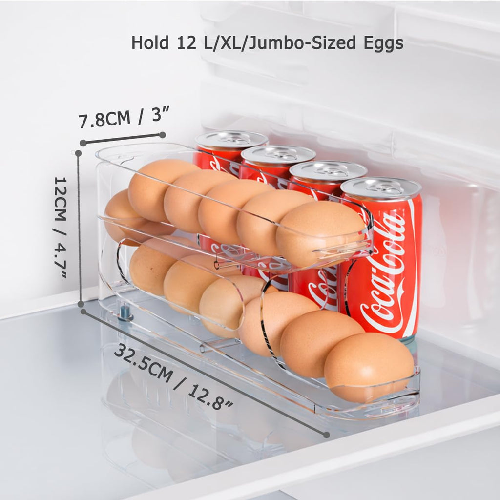 Egg Holder for Fridge, FIFO Egg Roller for Eggs 12 Count, Clear