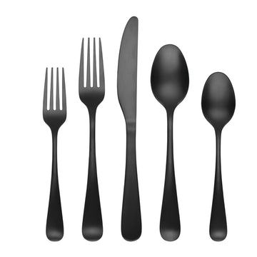 Rhiannon Black Satin 45-Piece Silverware Set for 8, Flatware