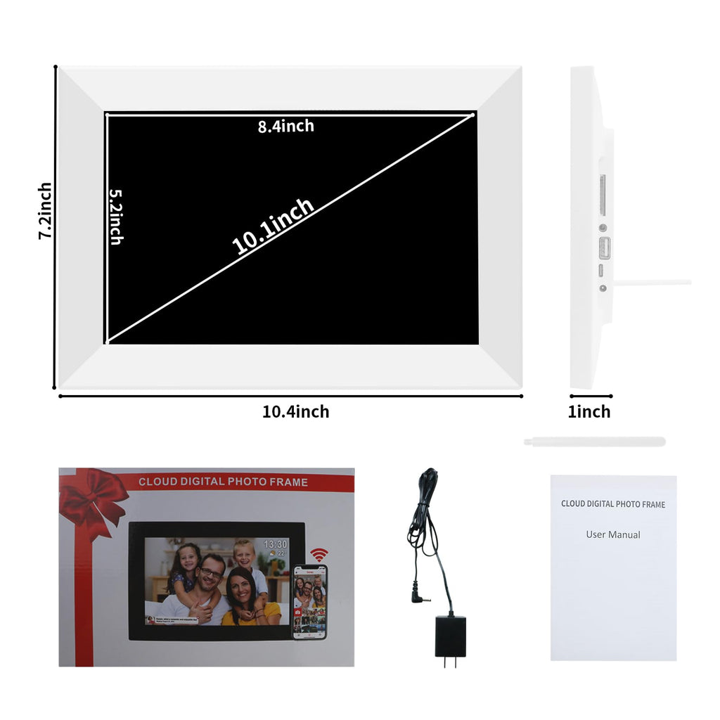 Frameo 10.1" Digital Picture Frame White, Smart WiFi Digital Photo Frame with IPS Touch Screen, 1280x800 HD Display