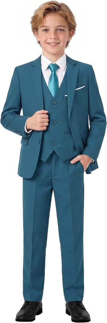 Boys' Piece Suits Multiple Colour Tuxedo Formal Slim Fit Boys Suit Set with Suspenders and Adjustable Waist