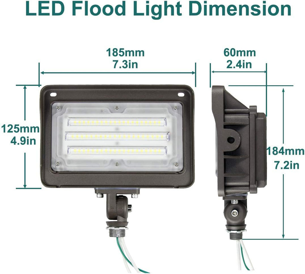 LED Flood Light Outdoor, Dusk-to-Dawn Photocell, 50W 6500LM | 5000K Daylight, IP65 Waterproof 100-277V, 180-Degree