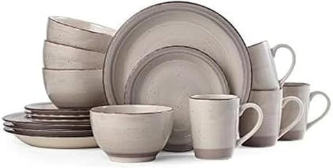 Sadie 16-Piece Cream Dinnerware Set, Service for 4, Durable Stoneware Plates and Bowls with Classic Design