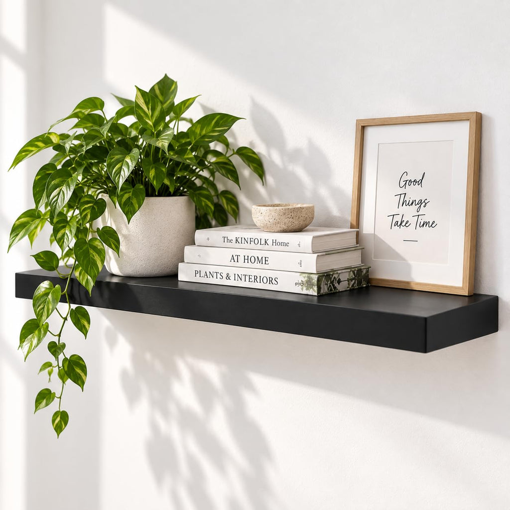 48" Floating Shelf with Hidden Brackets, Wall Display Shelf, Black