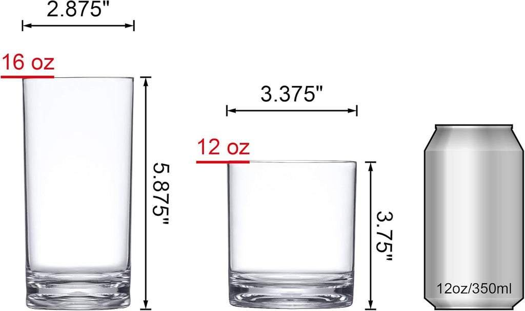 Probity - 12-Ounce and 16-Ounce Plastic Tumblers (Set of 8), Drinking Glasses, Reusable Cups, BPA-Free