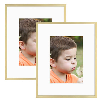 2 Pack 8x10 Aluminum Frame with Mat for 5x7 Photo, Gold