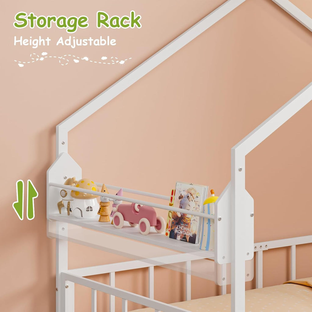 Montessori House Bed with Storage Rack & Stuffed Animal Storage