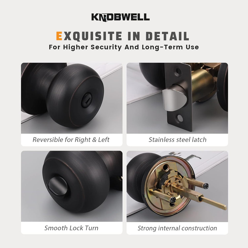 Oil Rubbed Bronze Door Knobs Interior, 2 Pack Privacy Door Knob Stainless Steel Door Knob , Inrerior Door Knob Lock