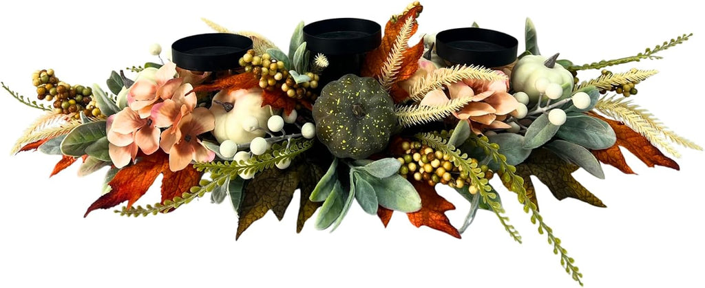 25 Inch Fall Candle Holder Centerpiece with Colorful Pumpkins