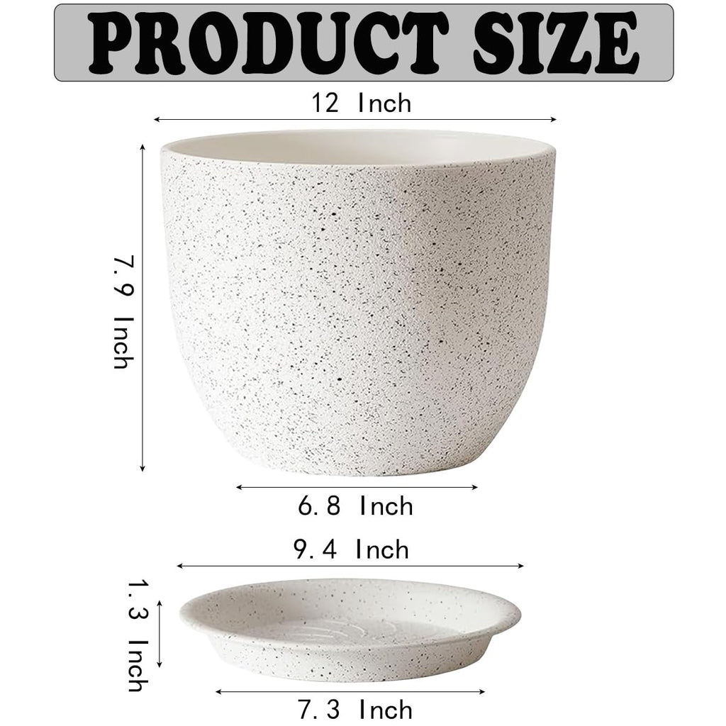 2Pack Large Indoor Planter Pot 12 Inch Plant Pot, Modern Flower Pots for Out Door Plants, Speckled White Plastic