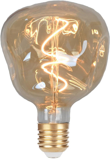 5W Oversized Irregular LED Light Bulb, 5-Inch (G125) Decorative Amber Glass Bulb, Flexible Spiral Filament, 2200K