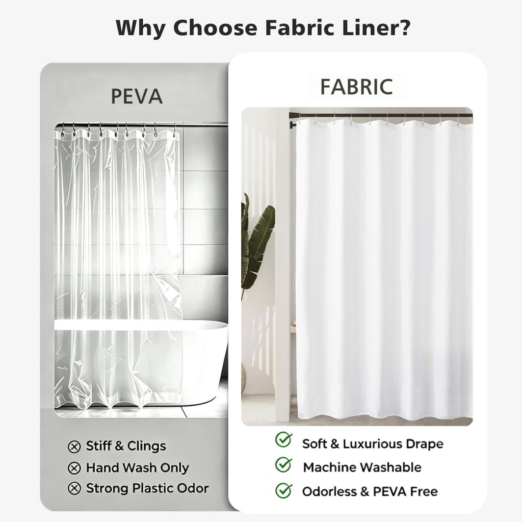 Extra Long Fabric Shower Curtain Liner with 6 Magnets, 72W x 86L, Waterproof & Hotel Quality Shower Liner, Soft Cloth
