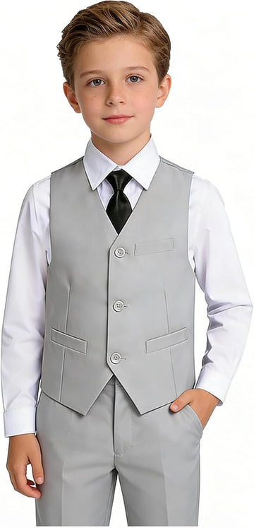 Toddler Boys Formal Suits Set,Vest Pants Dress Shirt and Tie for Kids Boy Wedding Ring Bearer Oufit