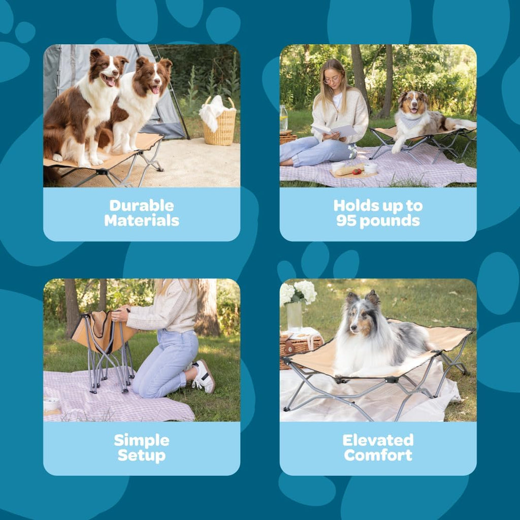 Elevated Dog Bed, Folding Dog Cot for Large Dogs up to 95 lbs, Portable Raised Pet Bed for Indoor & Outdoor Use