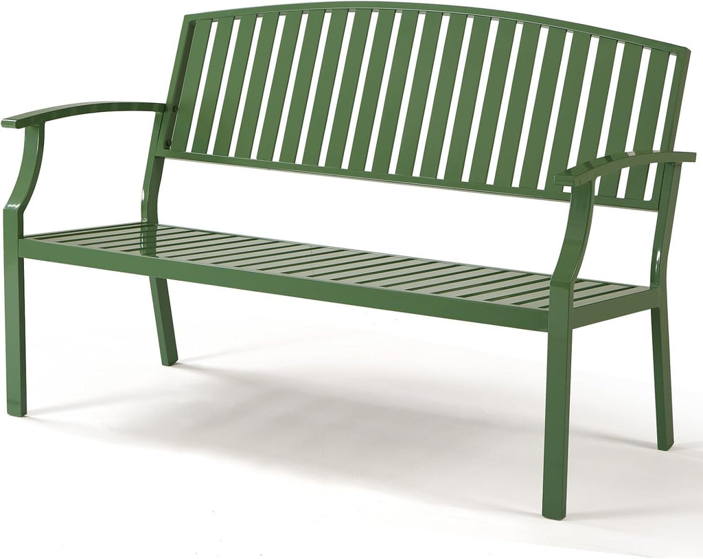 52" Outdoor Aluminum Garden Bench for 2, Weatherproof, Green | waterproof rust-resistant metal bench supports up to