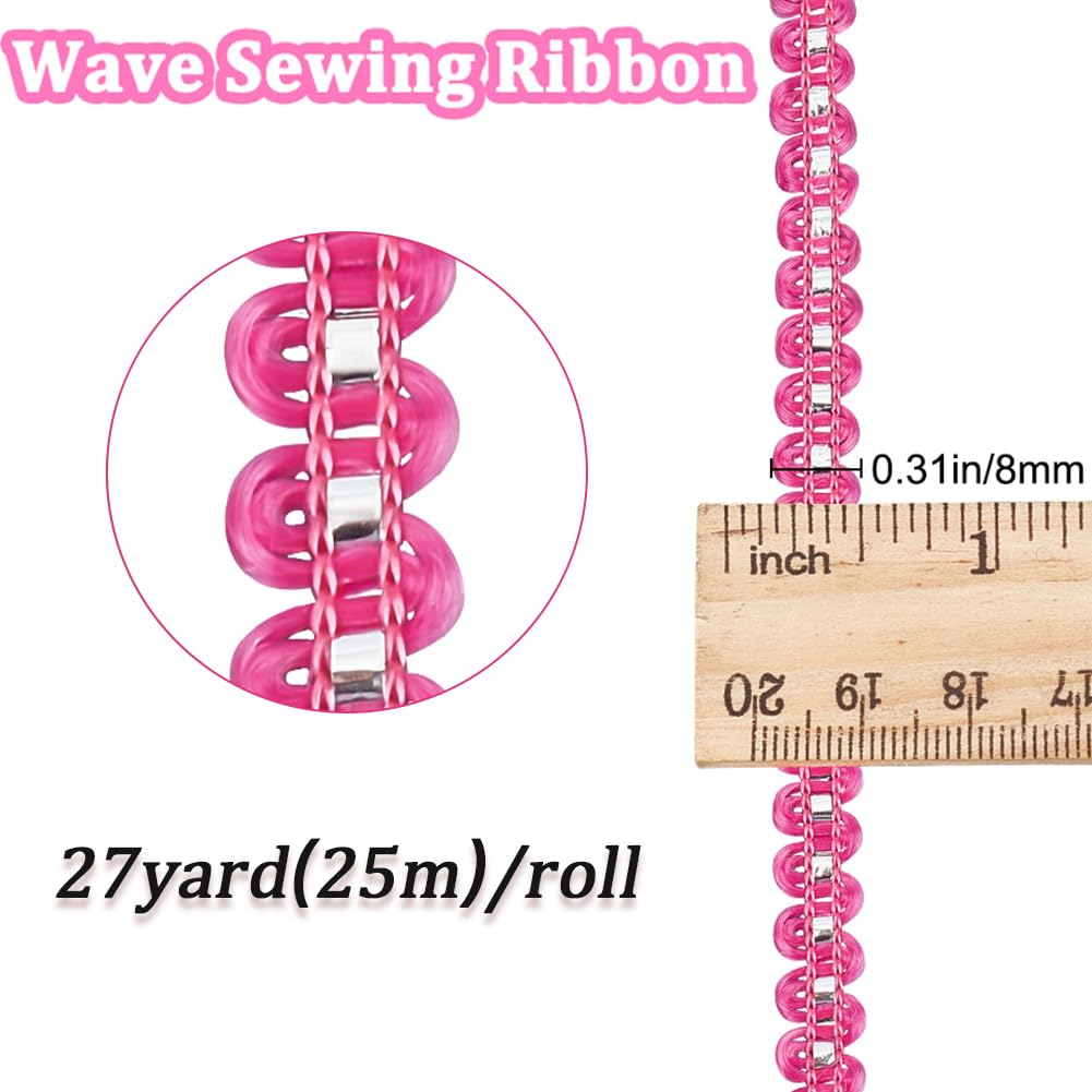 Rose Red Metallic Braid Lace Trim Wave Woven Braid Rick Rack Ribbon Zig Zag Bending Fringe Fabric Yarn Gimp - 27 Yards