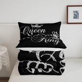 Feelyou Crown Queen and King Couple Comforter Sets His and Hers Bedding Set for Teens Women Men Black Grey King,Lover