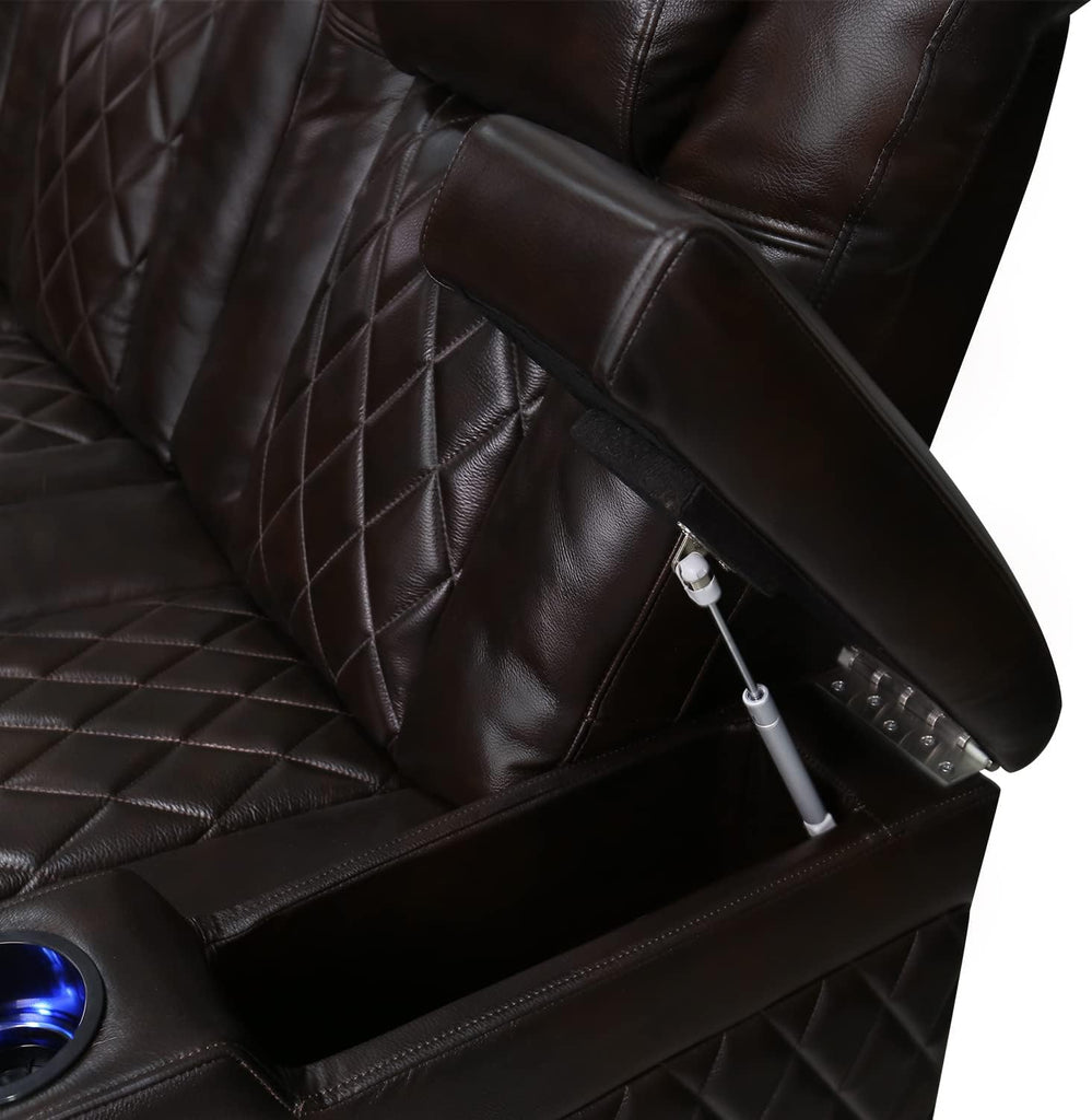 Tuscany Home Theater Seat - Nappa Leather Power Recliner with Cool Gel Memory Foam, USB-C/A Charging, RGB LED Lights