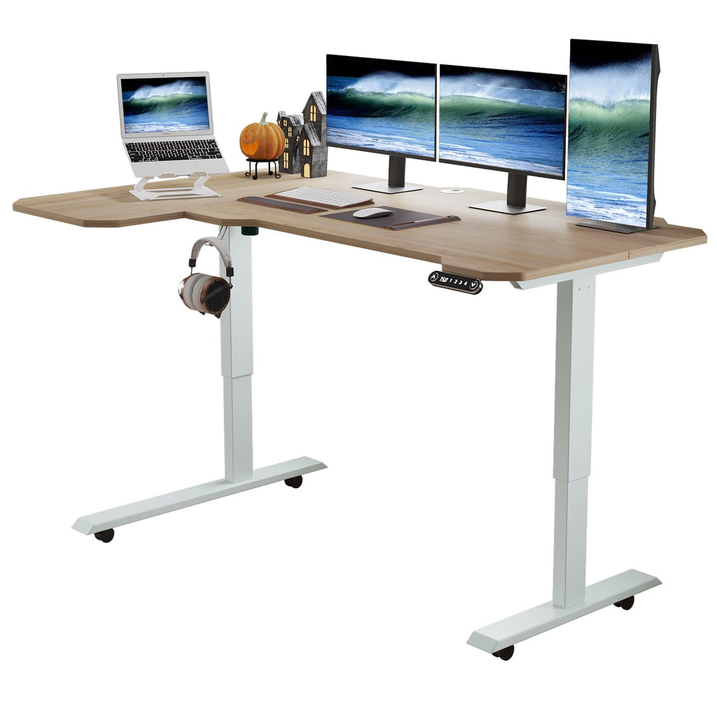 L-Shaped 59" Height Adjustable Electric Standing Desk, Height Stand Up Computer Desk, Sit and Stand Home Office Desk