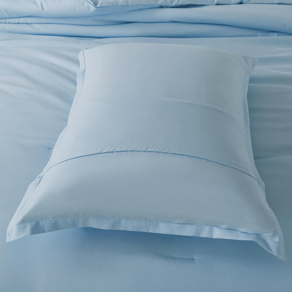 Light Blue Comforter Set Twin Size, Solid Lightweight Down Alternative Soft Boho Bedding Comforter Set, Breathable