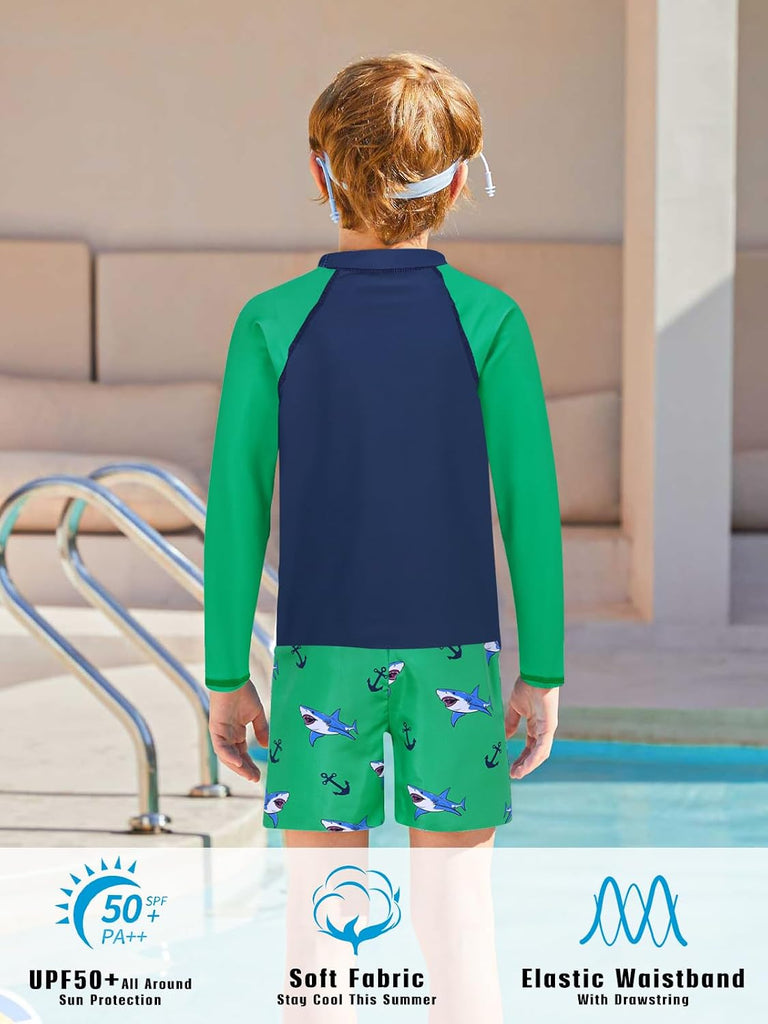 Boys Long Sleeve Rash Guard Swimsuit Pieces Bathing Suits Set
