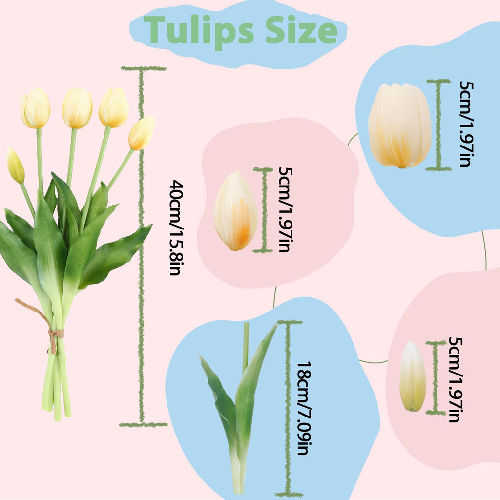 15 Pcs Off White Artificial Tulips Fake Flowers, Premium Latex Lifelike Texture, UV Resistant Waterproof Faux Tulip