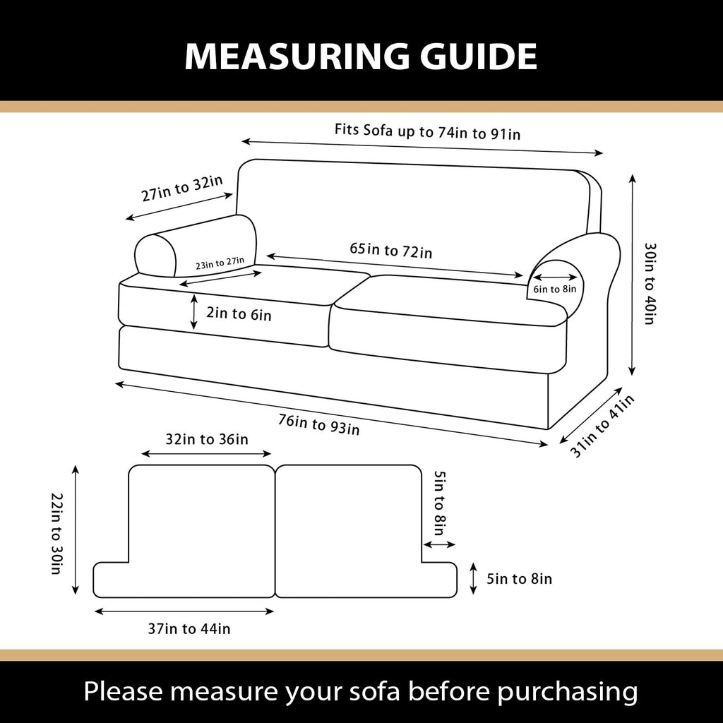 3 Pieces Sofa Covers fot T Cushion Loveseat Slipcover, Sofa Stretch Slip Covers for 2 Cushion Couch with 2 Individual